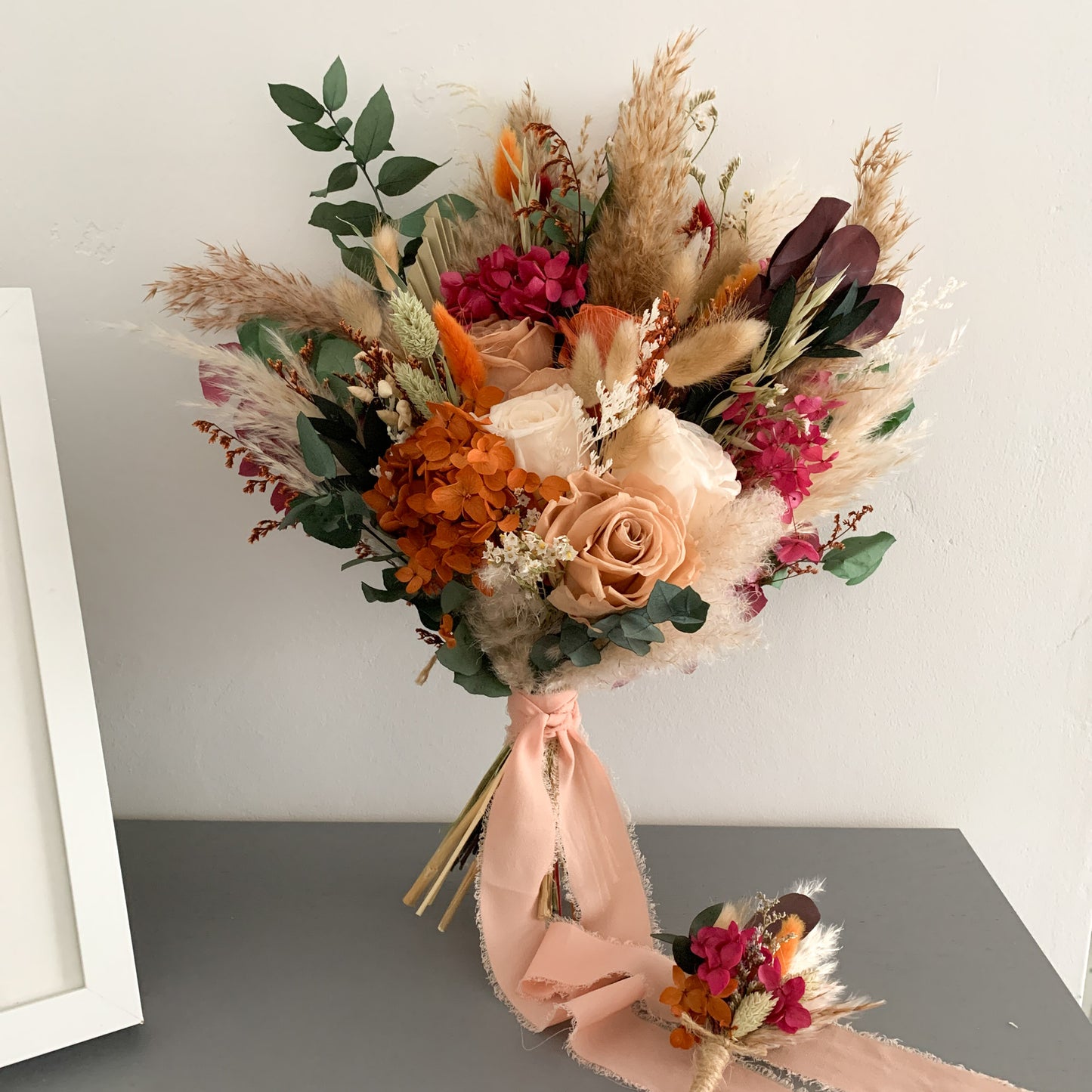 orange and deep red autumn wedding flowers bouquet