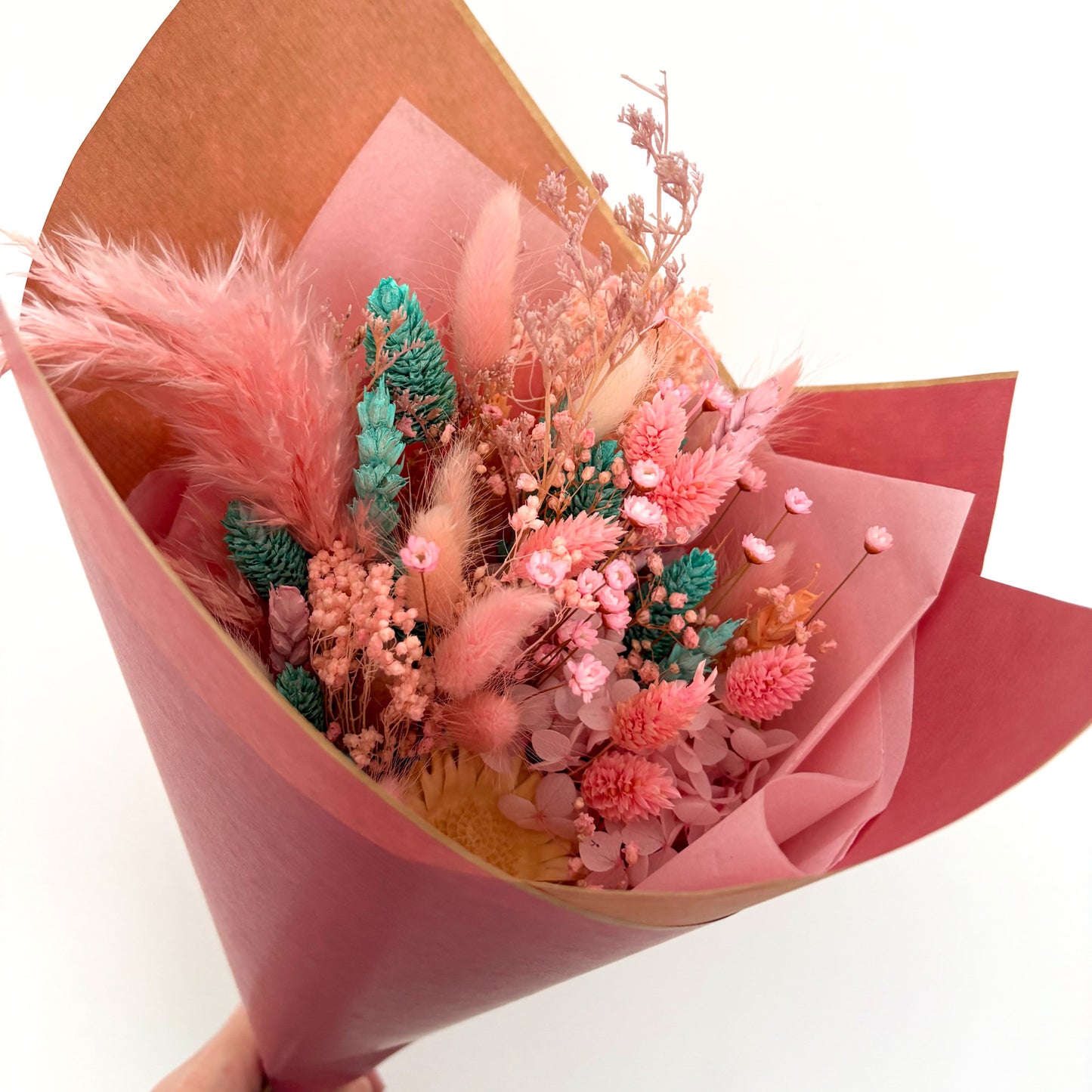 pink dried flower bouquet birthday gift
