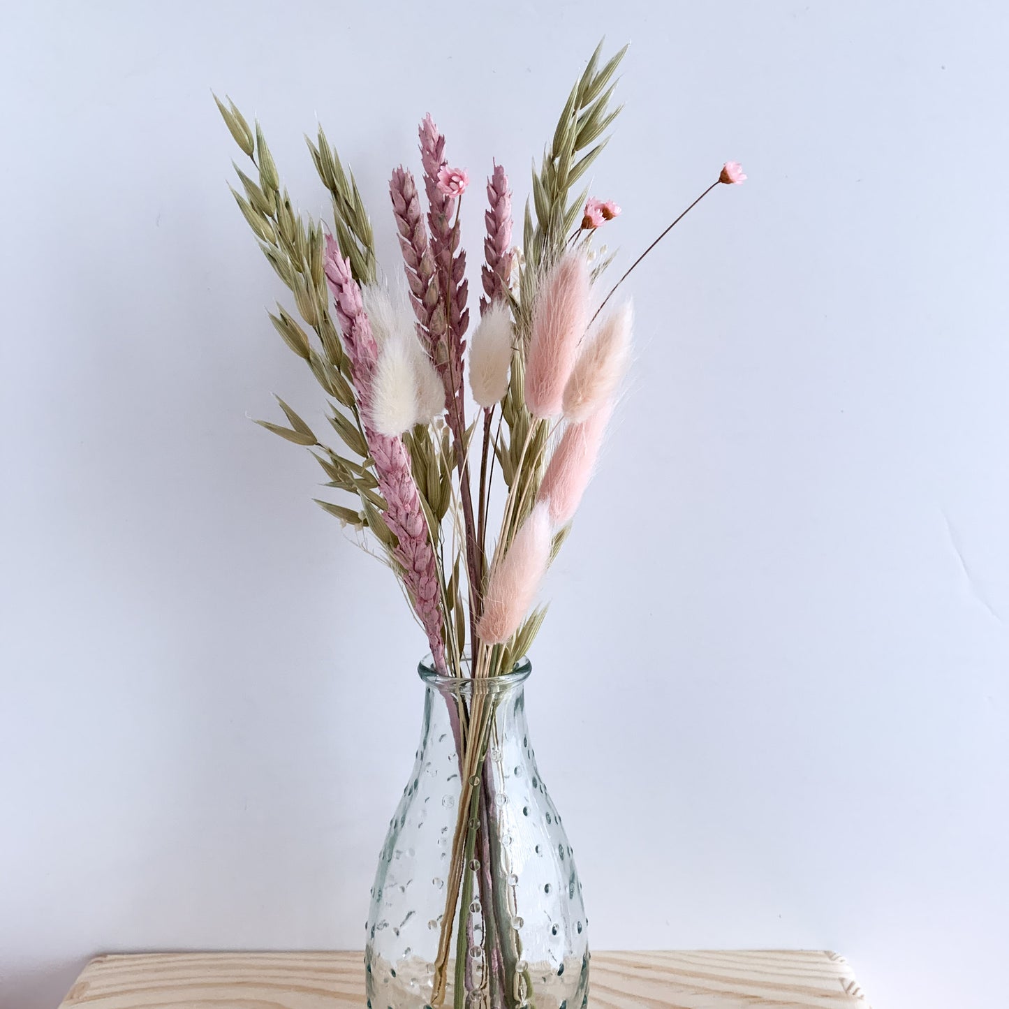 sage and pink dried flower bunch