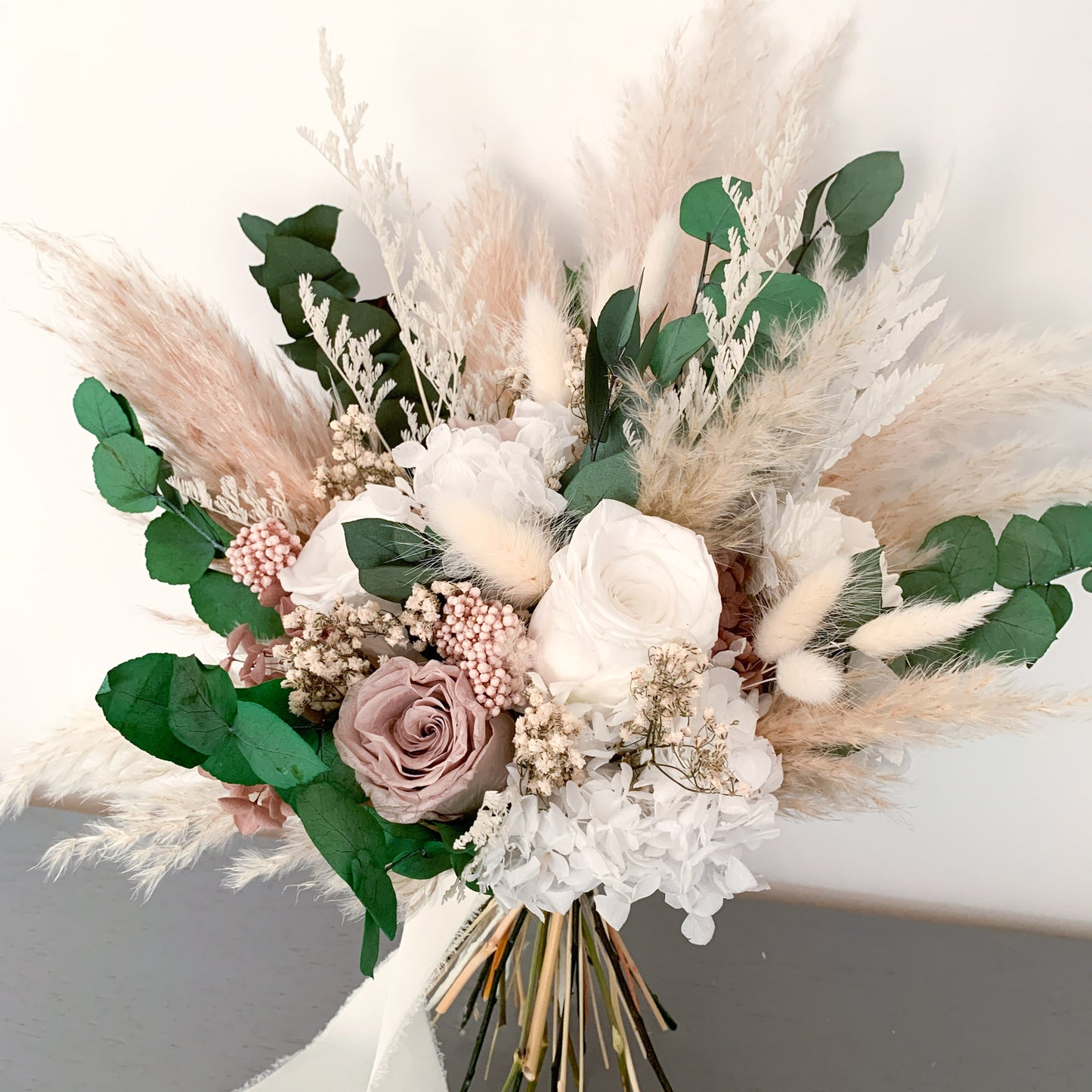neutral preserved rose wedding bouquet