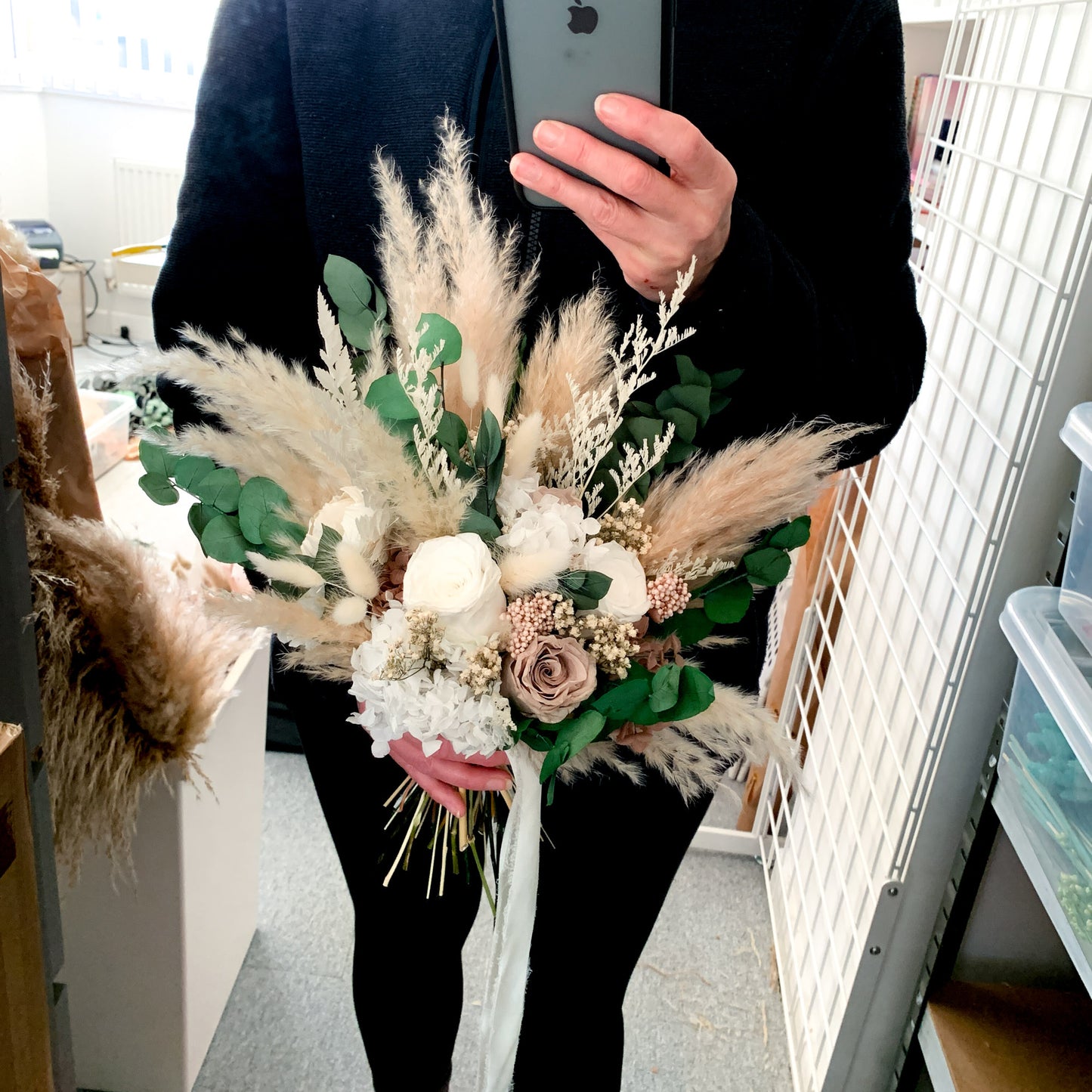 rose and pampas bridal bouquet