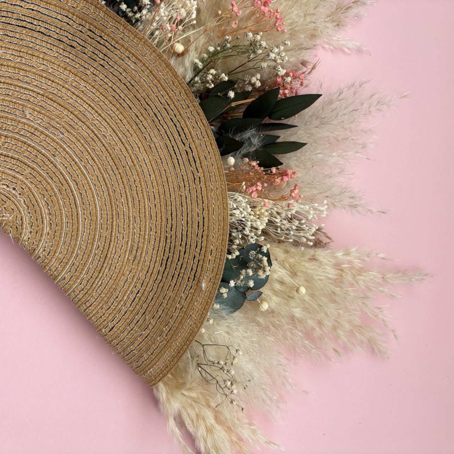 pampas and eucalyptus dried flower fan