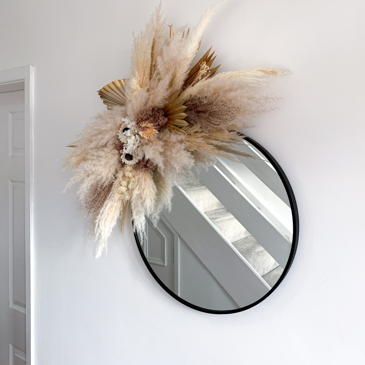 Neutral pampas mirror surround with gold