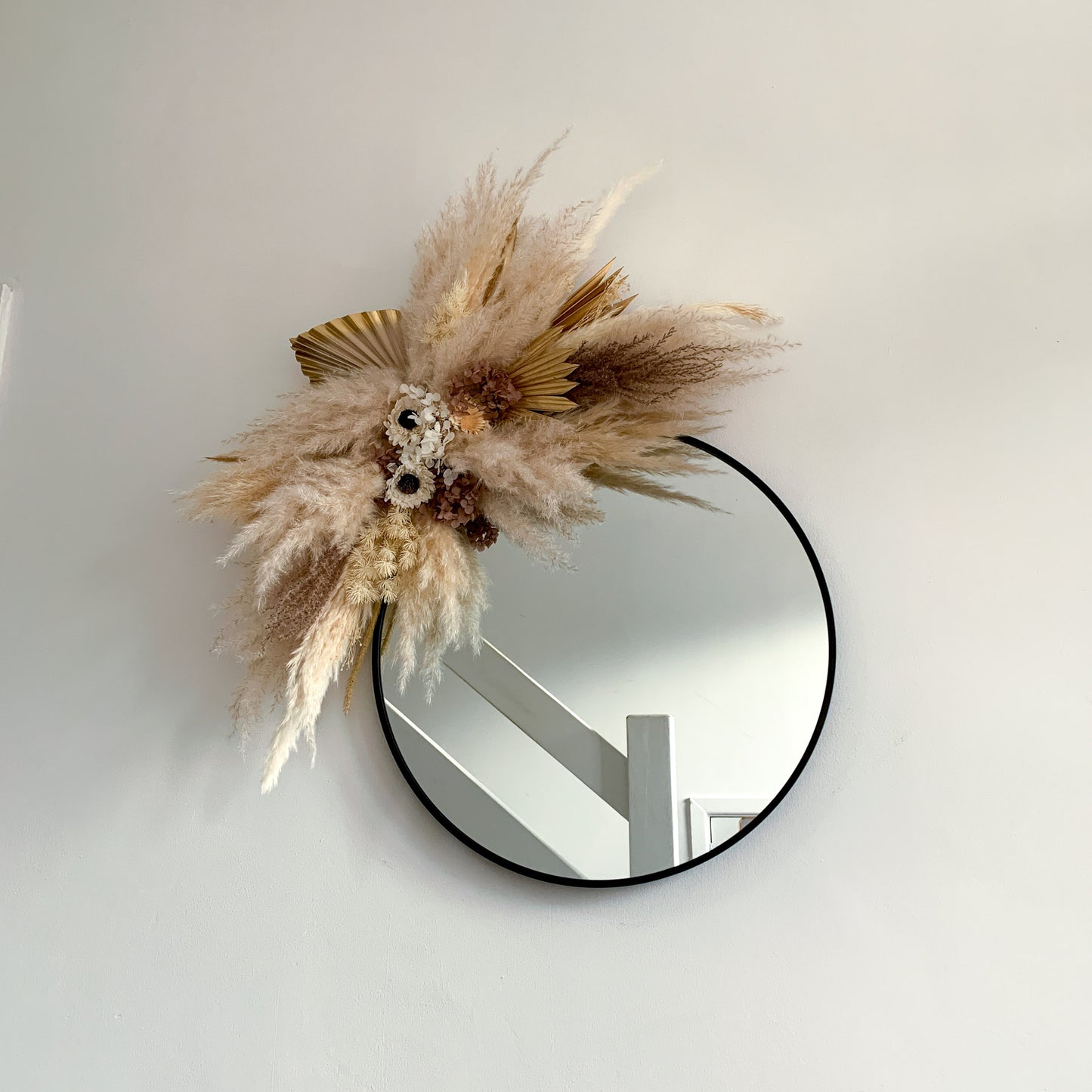 Neutral and gold pampas mirror surround