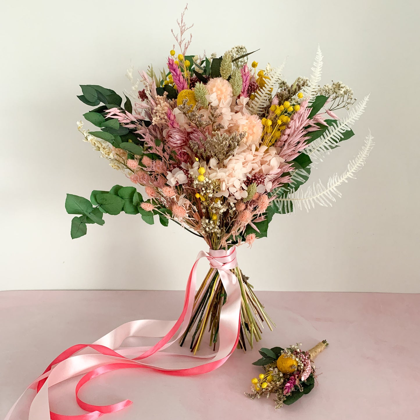 pink dried flower bridal bouquet