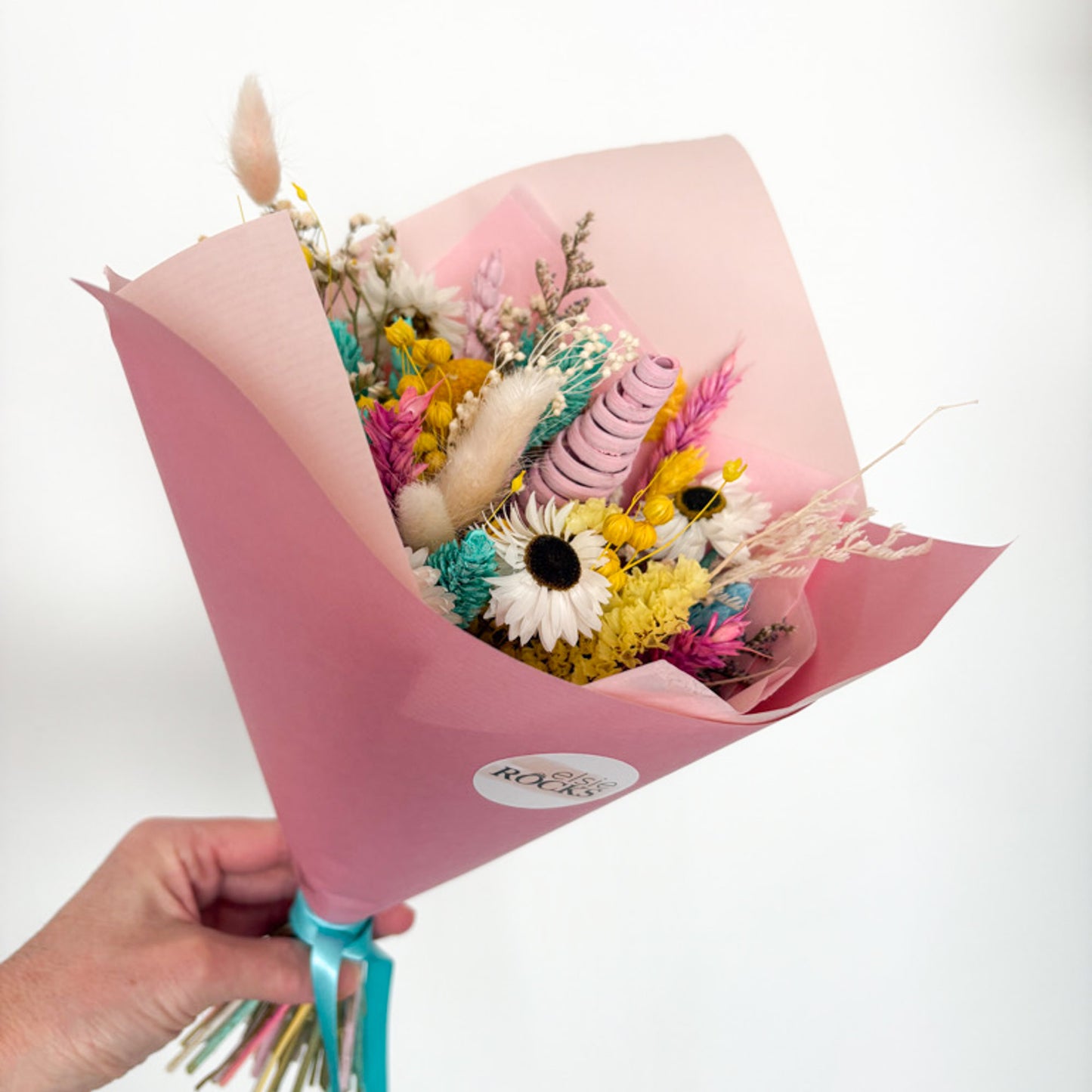pink and yellow dried flower bouquet send flowers online