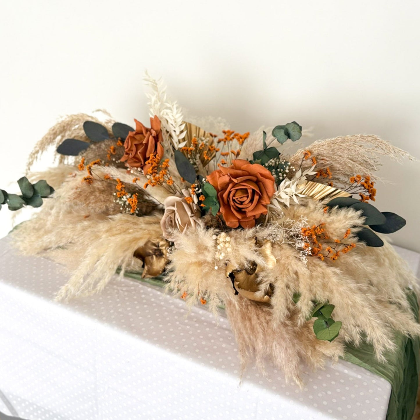 burnt orange top table wedding decoration