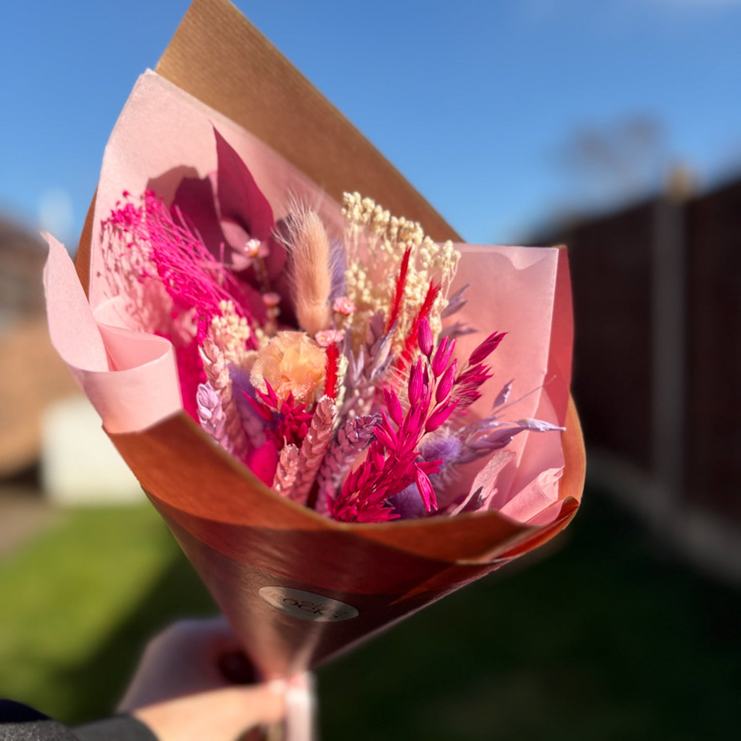pink dried and preserved flower bouquet for gifting