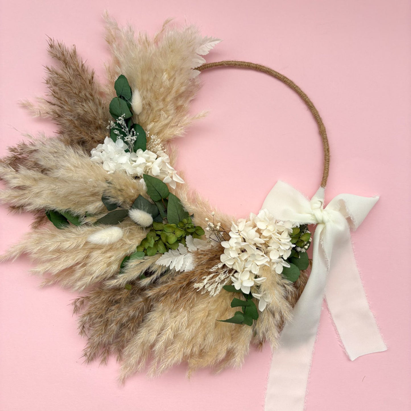 pampas dried flower birdesmaid hoop for wedding