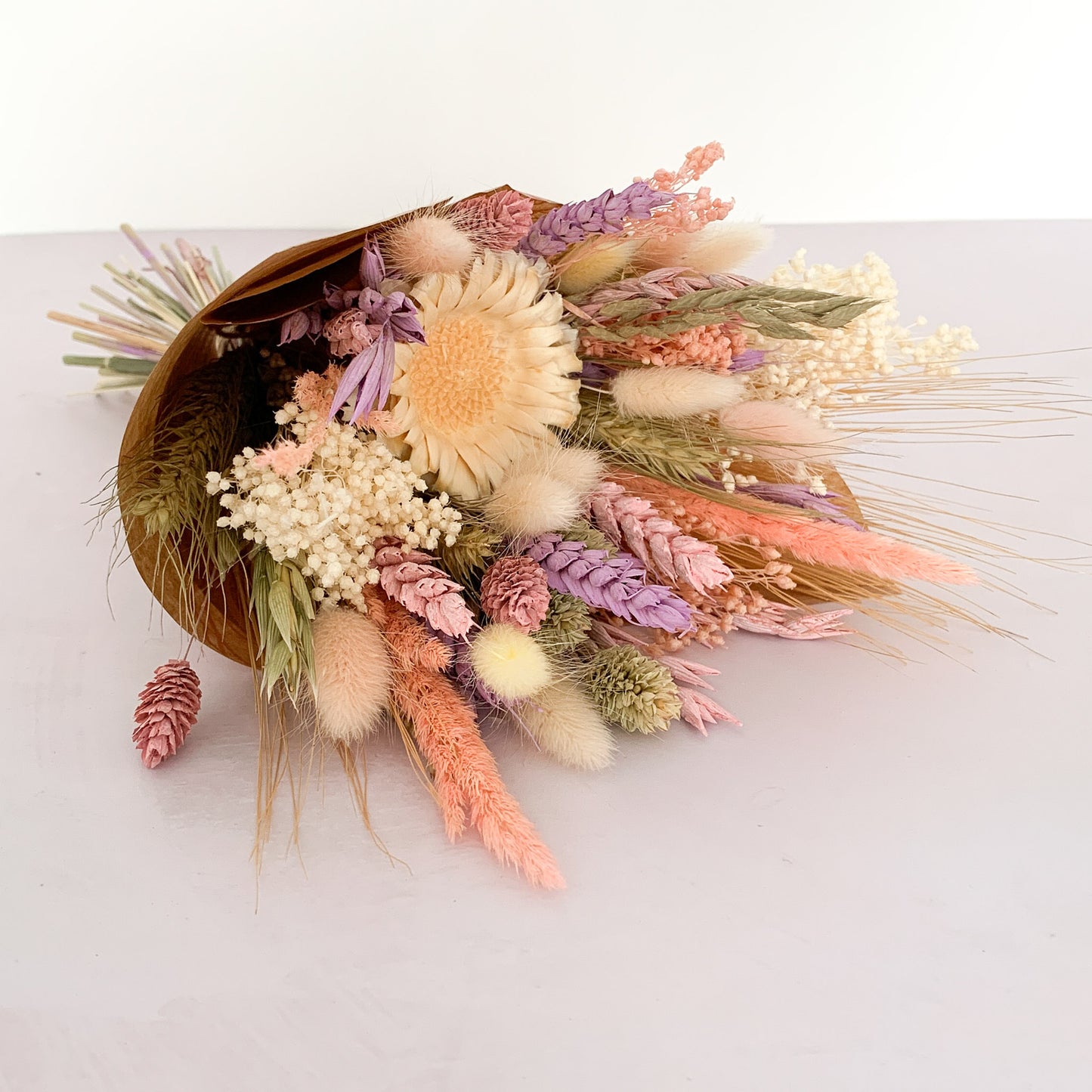 pastel dried flower bouquet with daisy