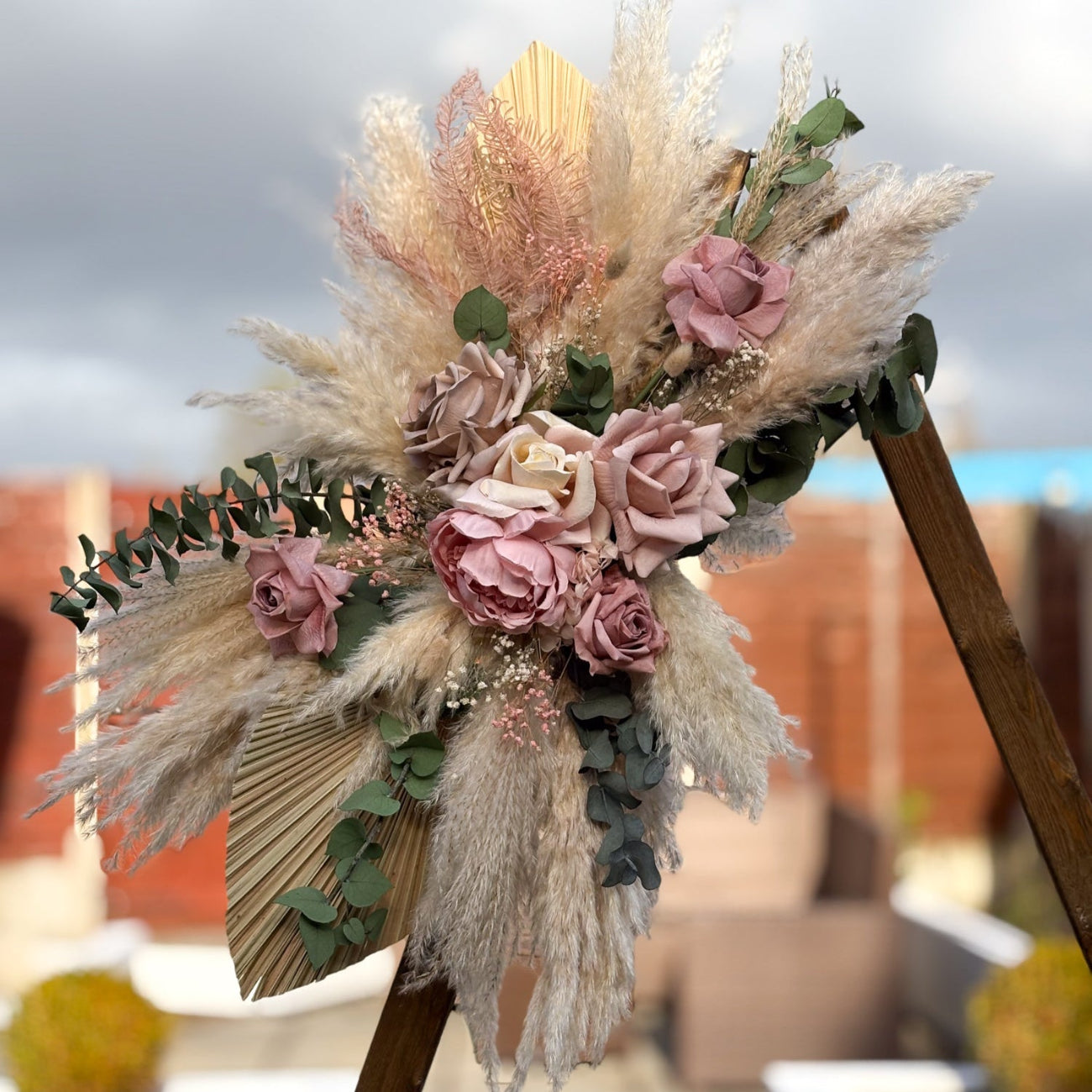 blush pink rose and pampas for wedding