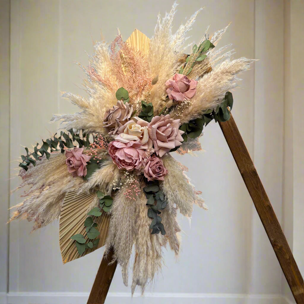 blush wedding pampas arrangement for wedding