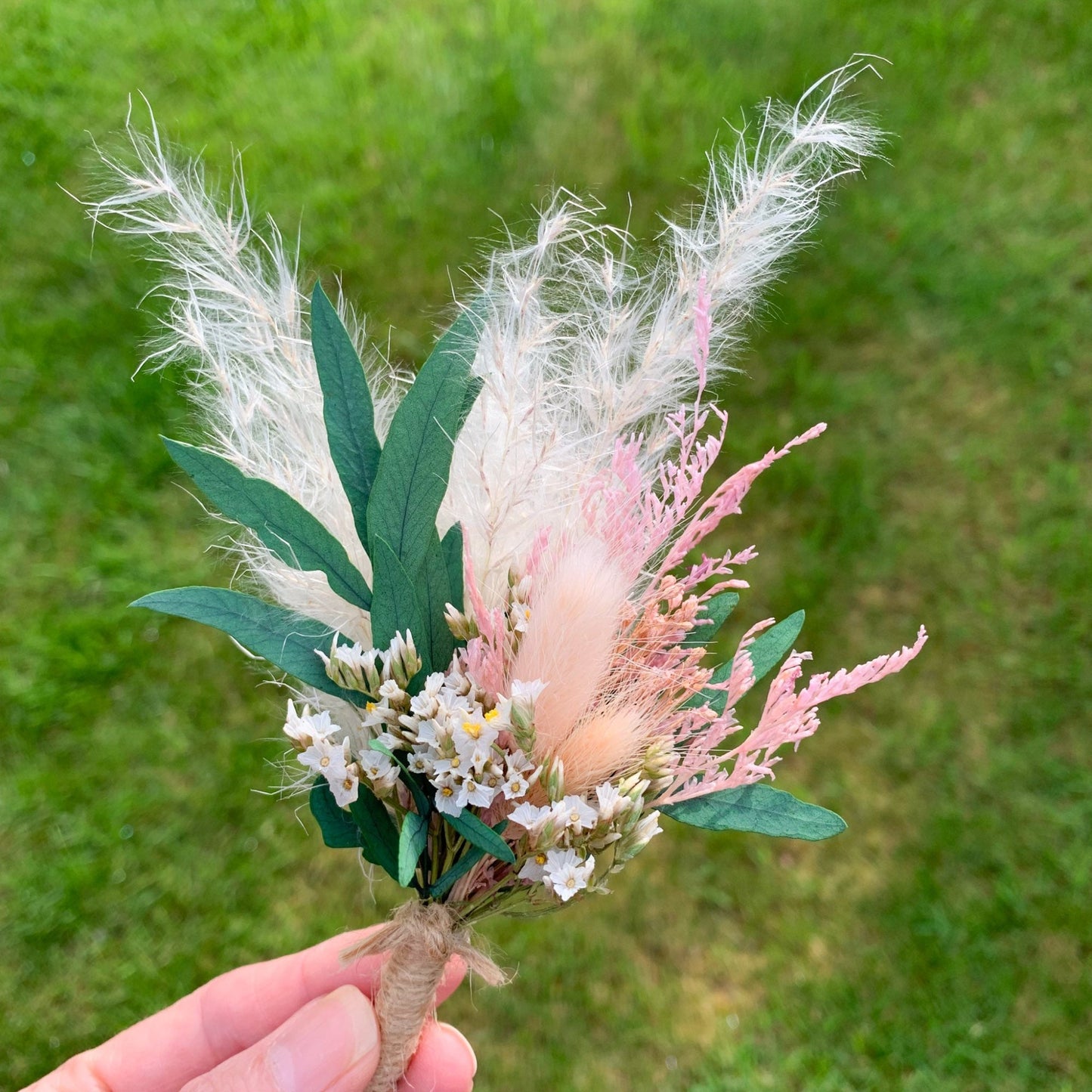 dusky pink dried flower buttonhole