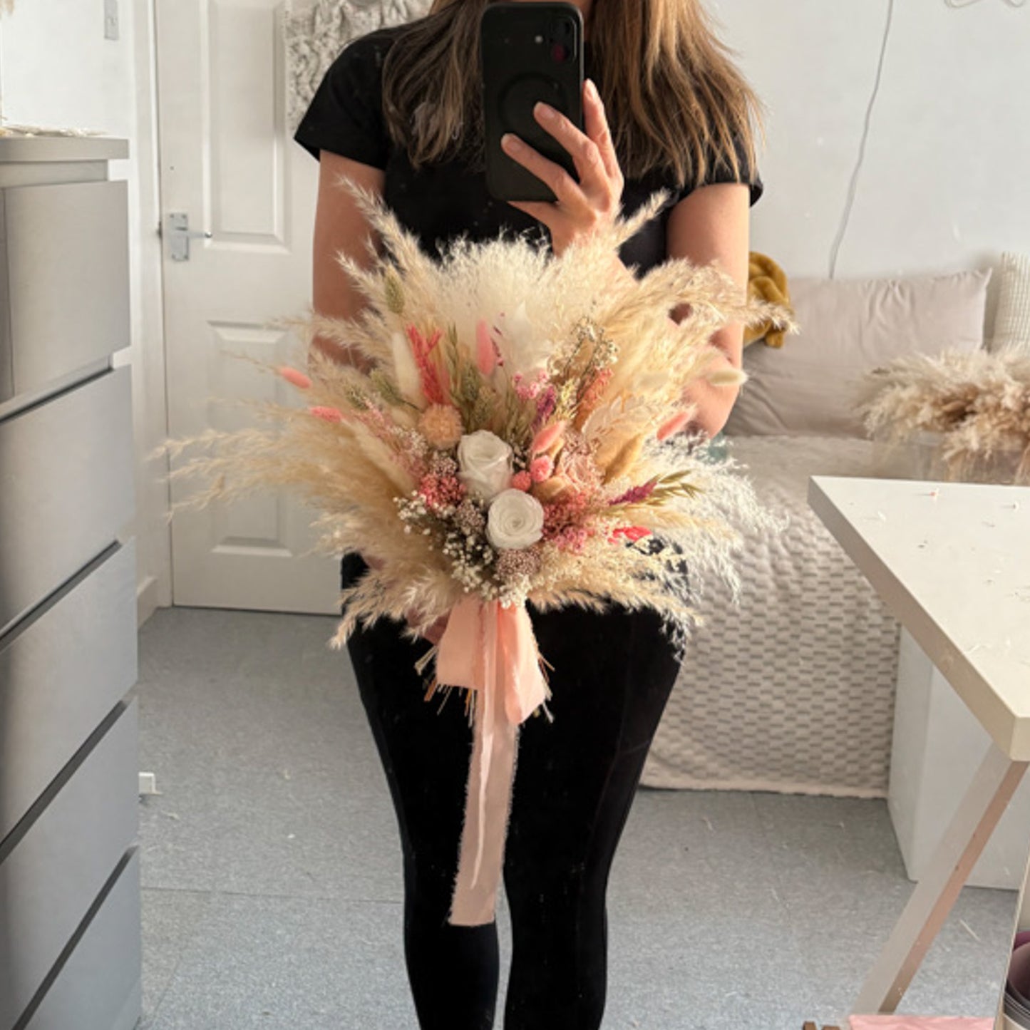 pampas and dried flower bridal bouquet