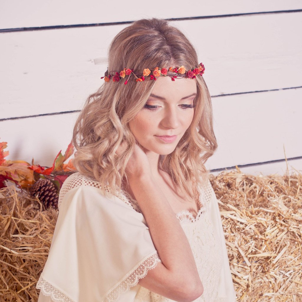 Red and Orange Autumn Flower Crown