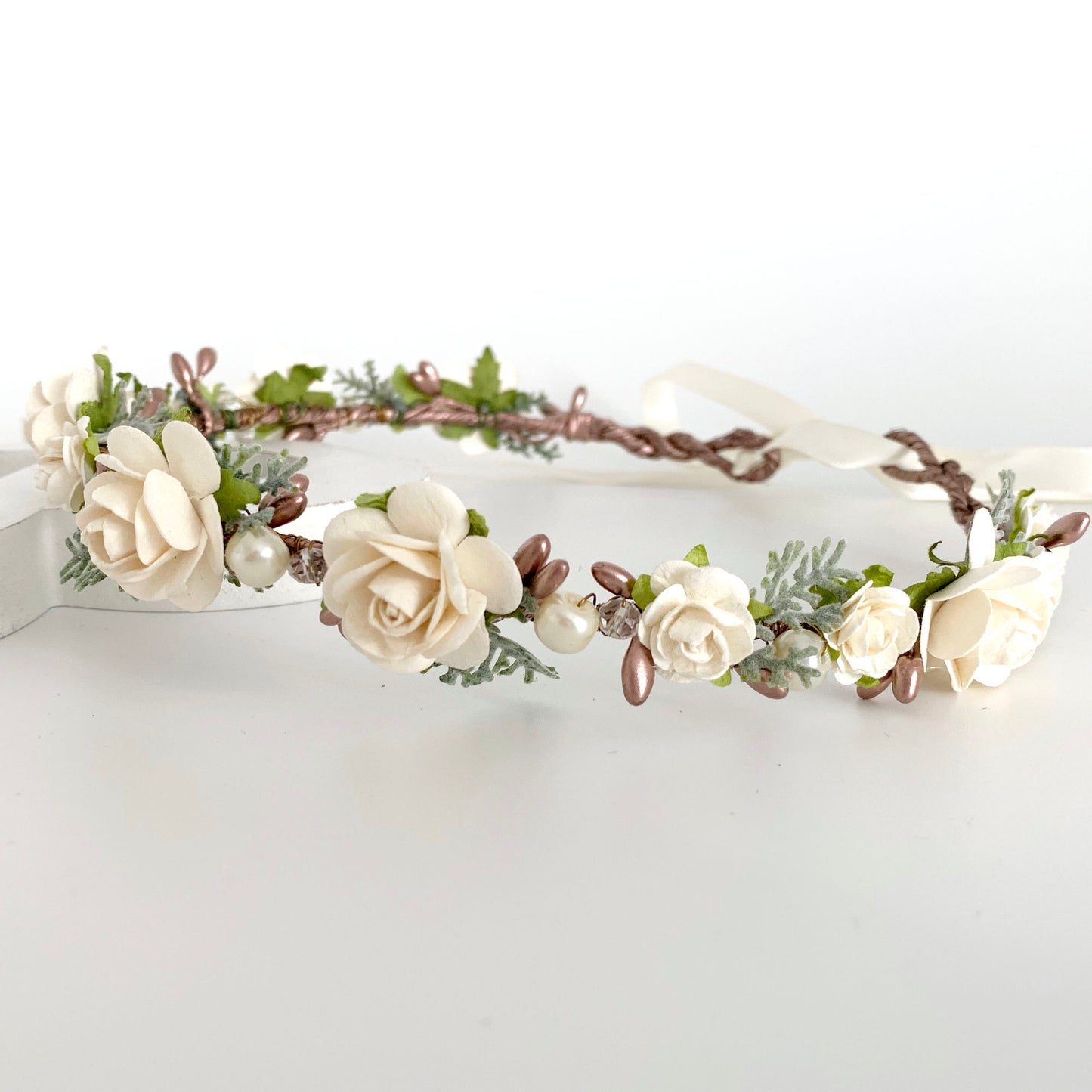 rose gold ivory flower crown