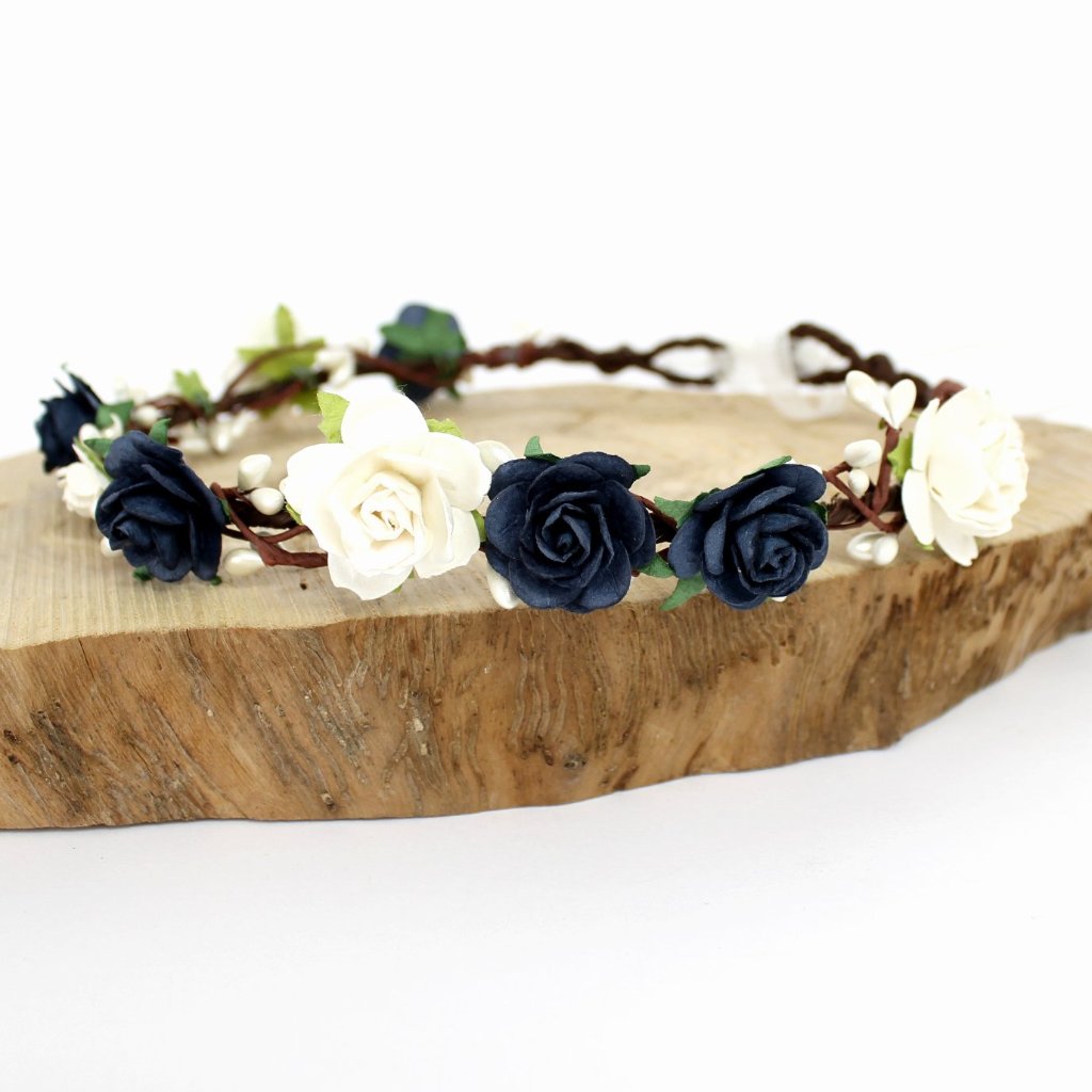 navy flower crown wedding