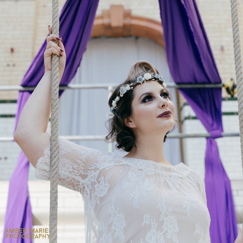 pale blue flower crown wedding photographer