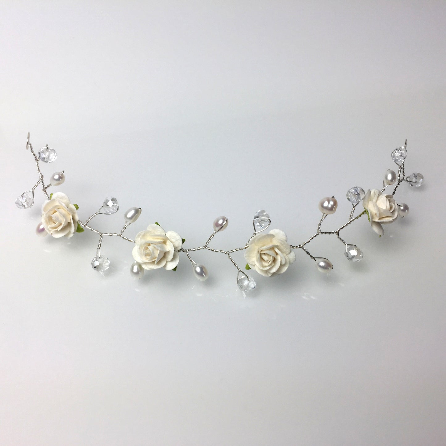 ivory rose hair vine for wedding with freshwater pearls