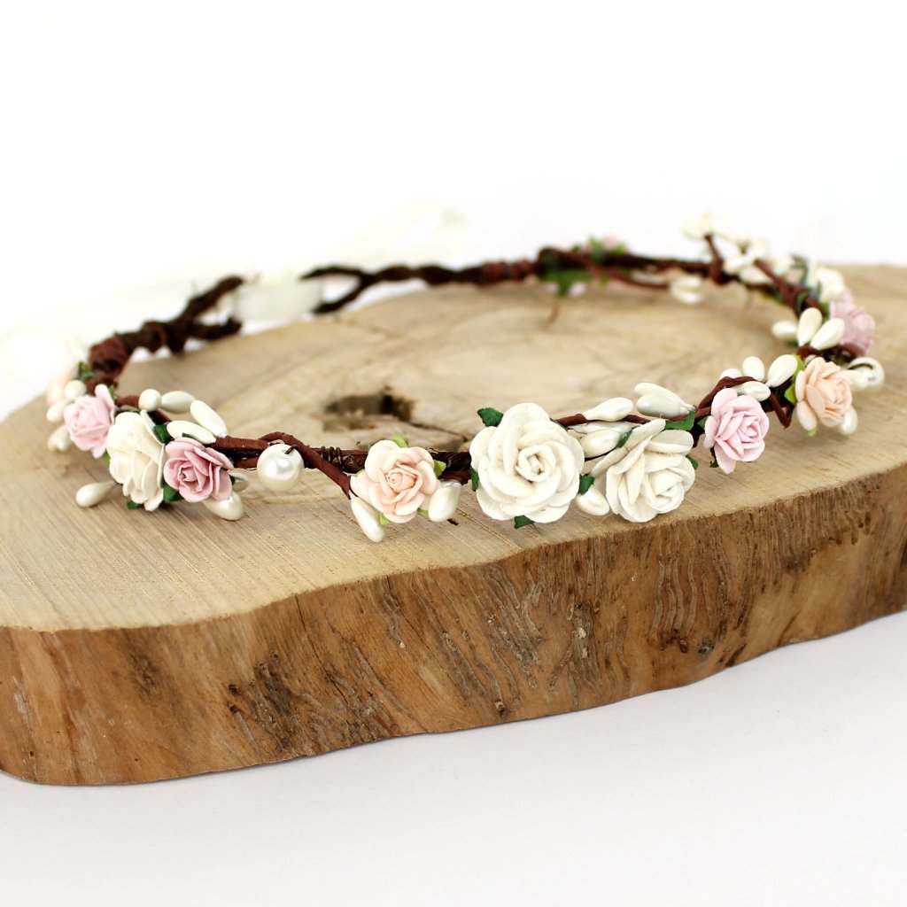 blush peach pink flower crown