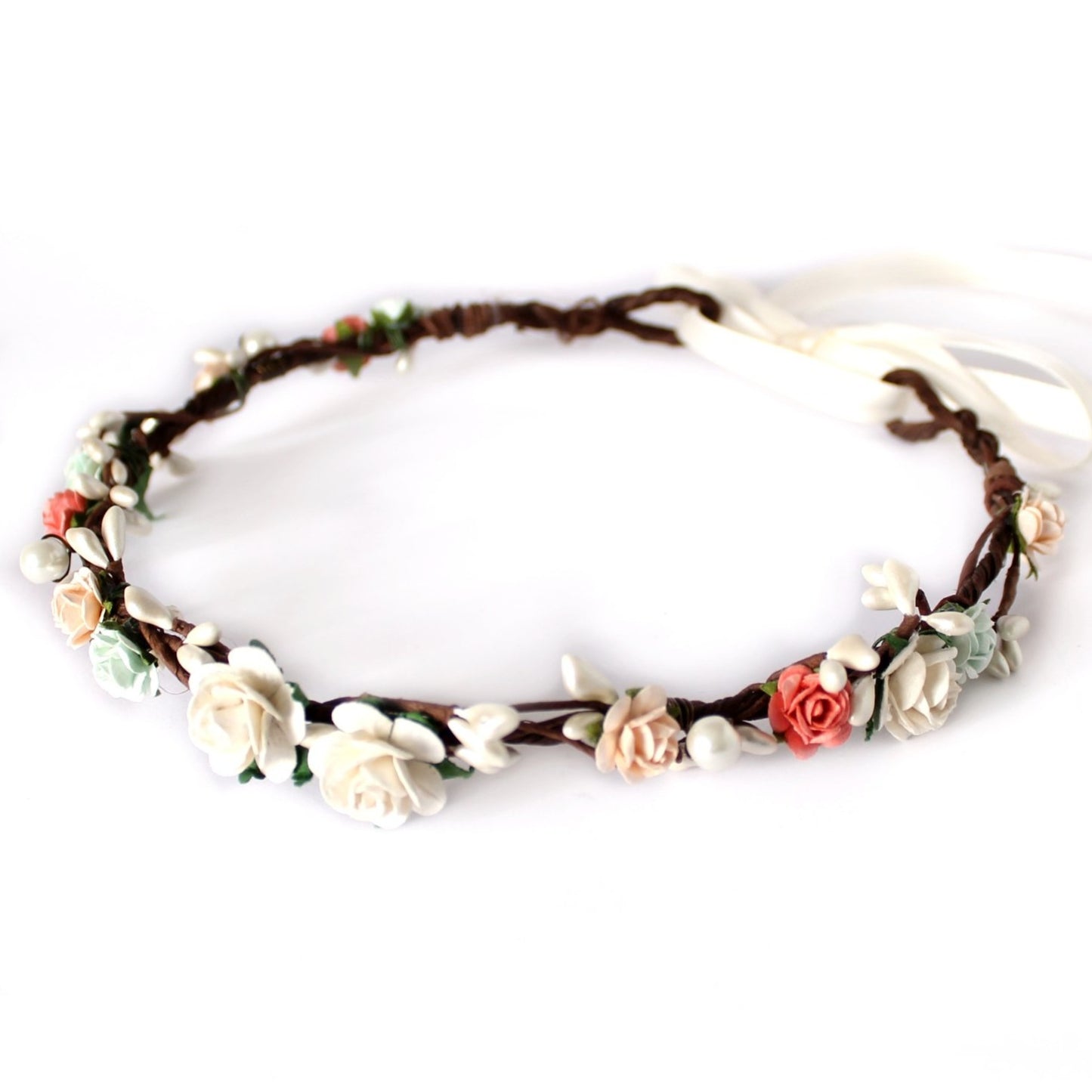 coral flower crown flower girl