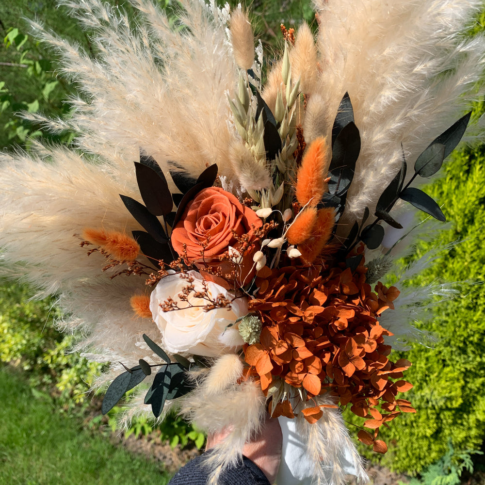 
                      
                        burnt orange dried flower bridesmaid bouquet
                      
                    