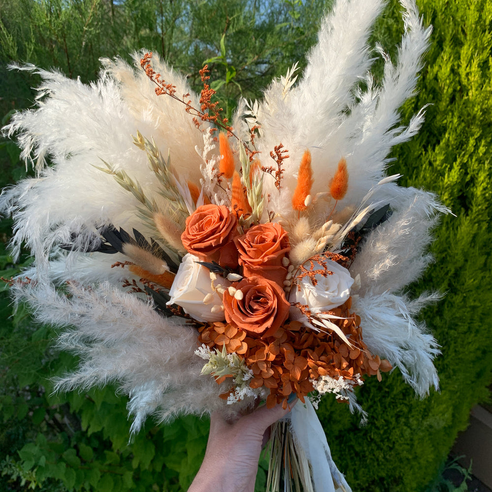 burnt orange dried flower bridal bouquet