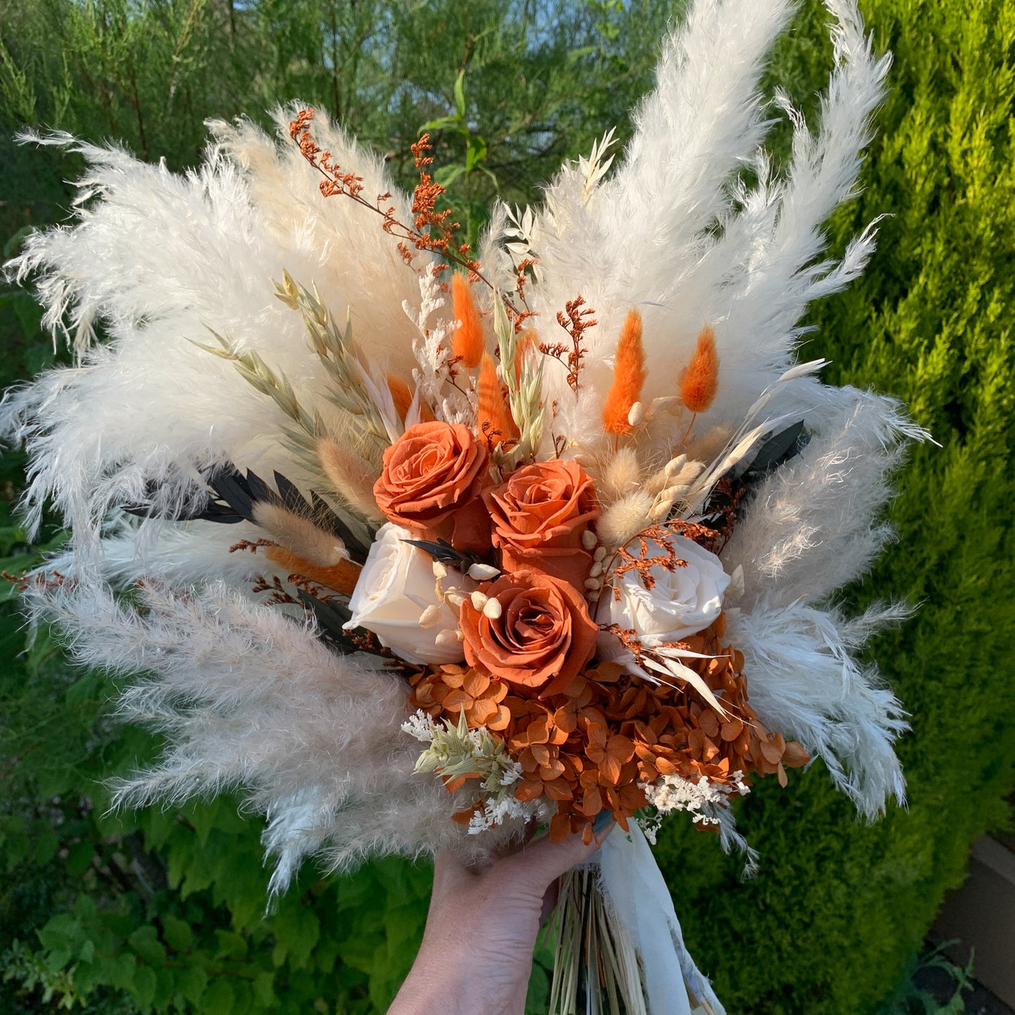 burnt orange dried flower bridal bouquet