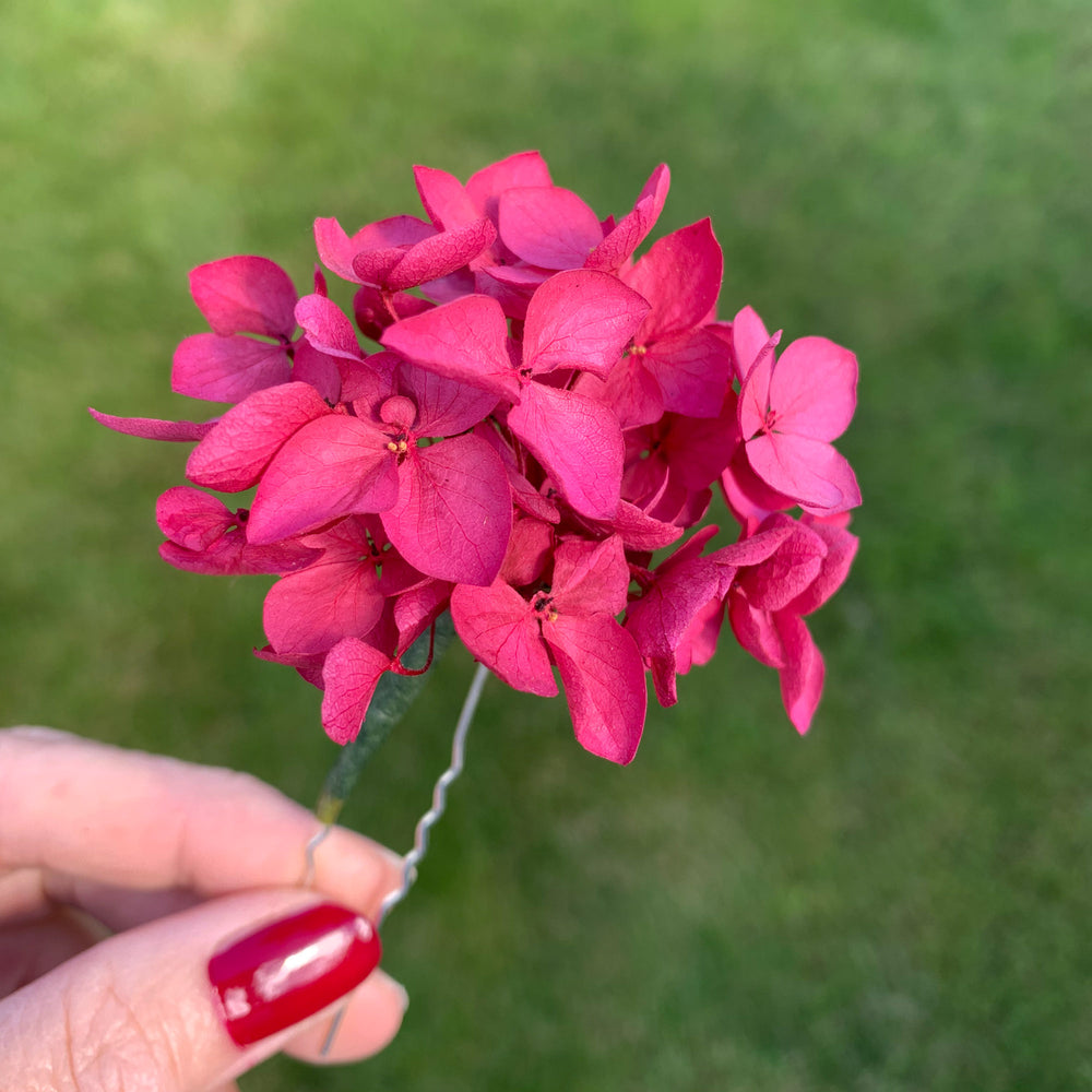 Cherry red hydrangea hair pins