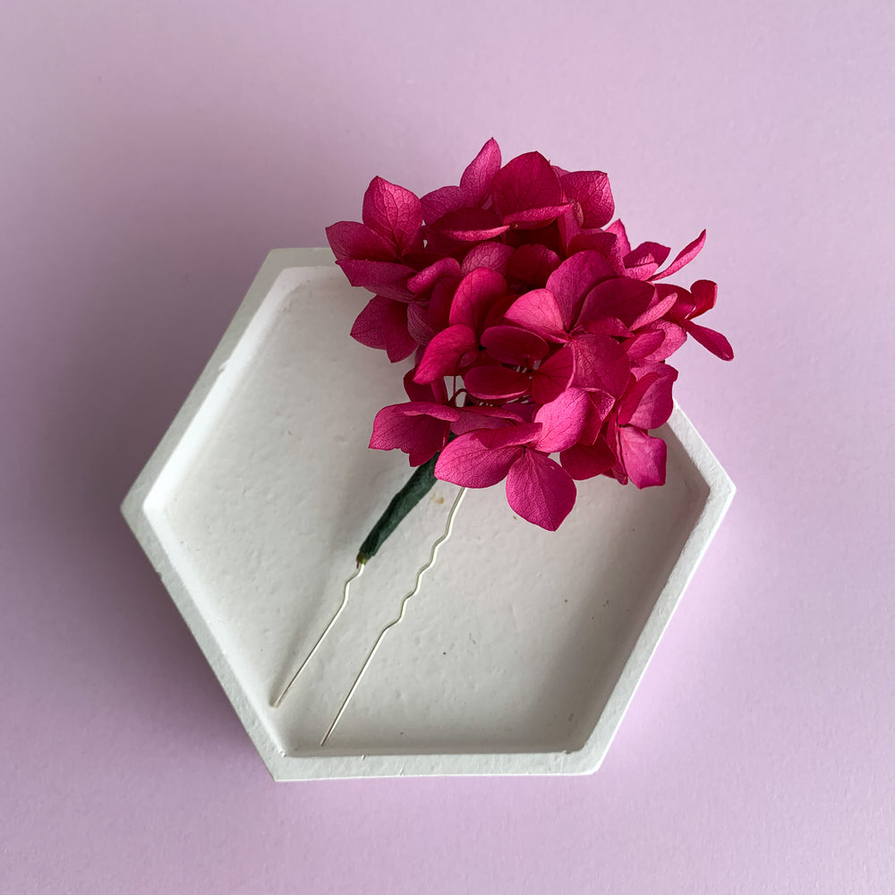 
                      
                        Cherry red hydrangea hair pins
                      
                    