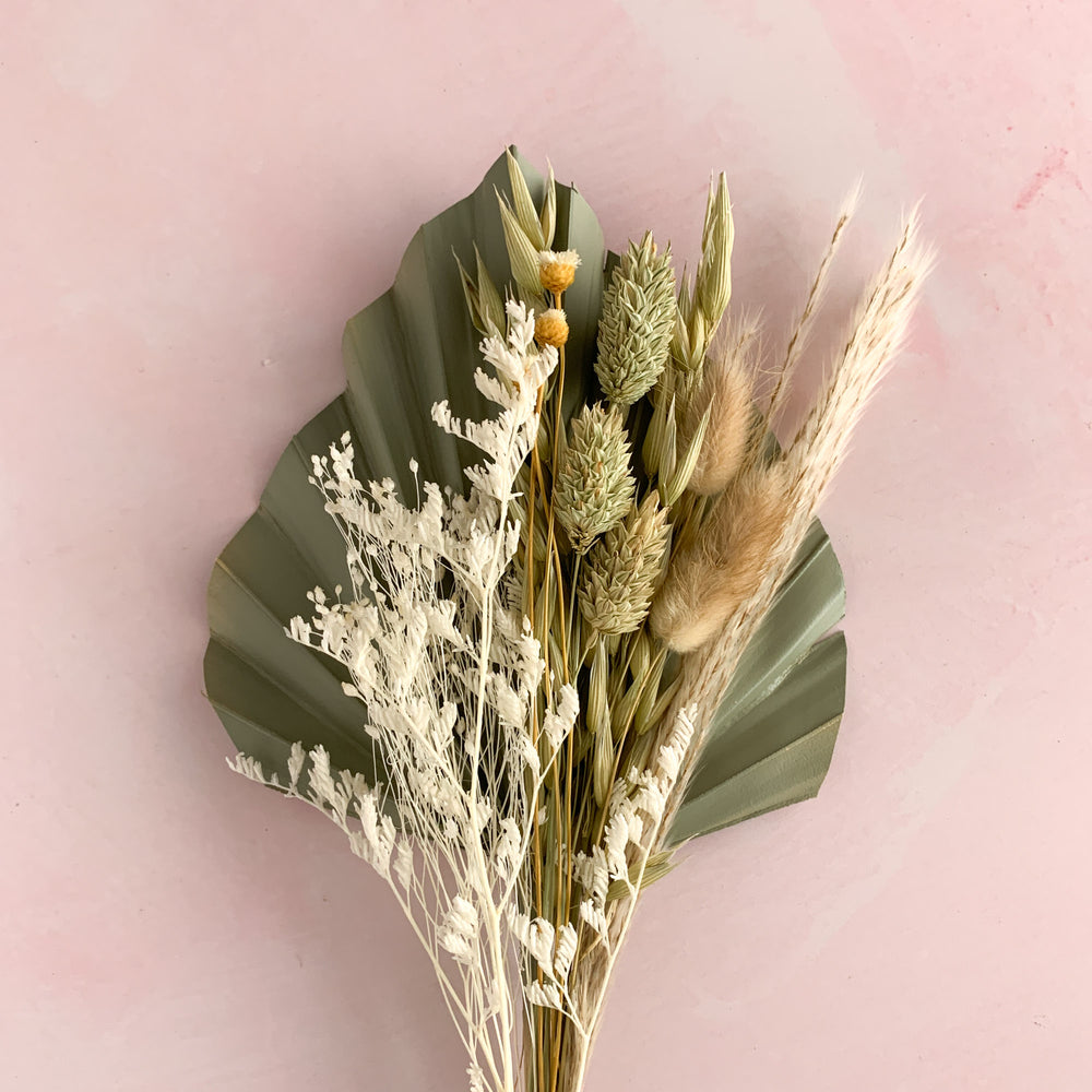 dark sage dried flowers with palm spear for cakes