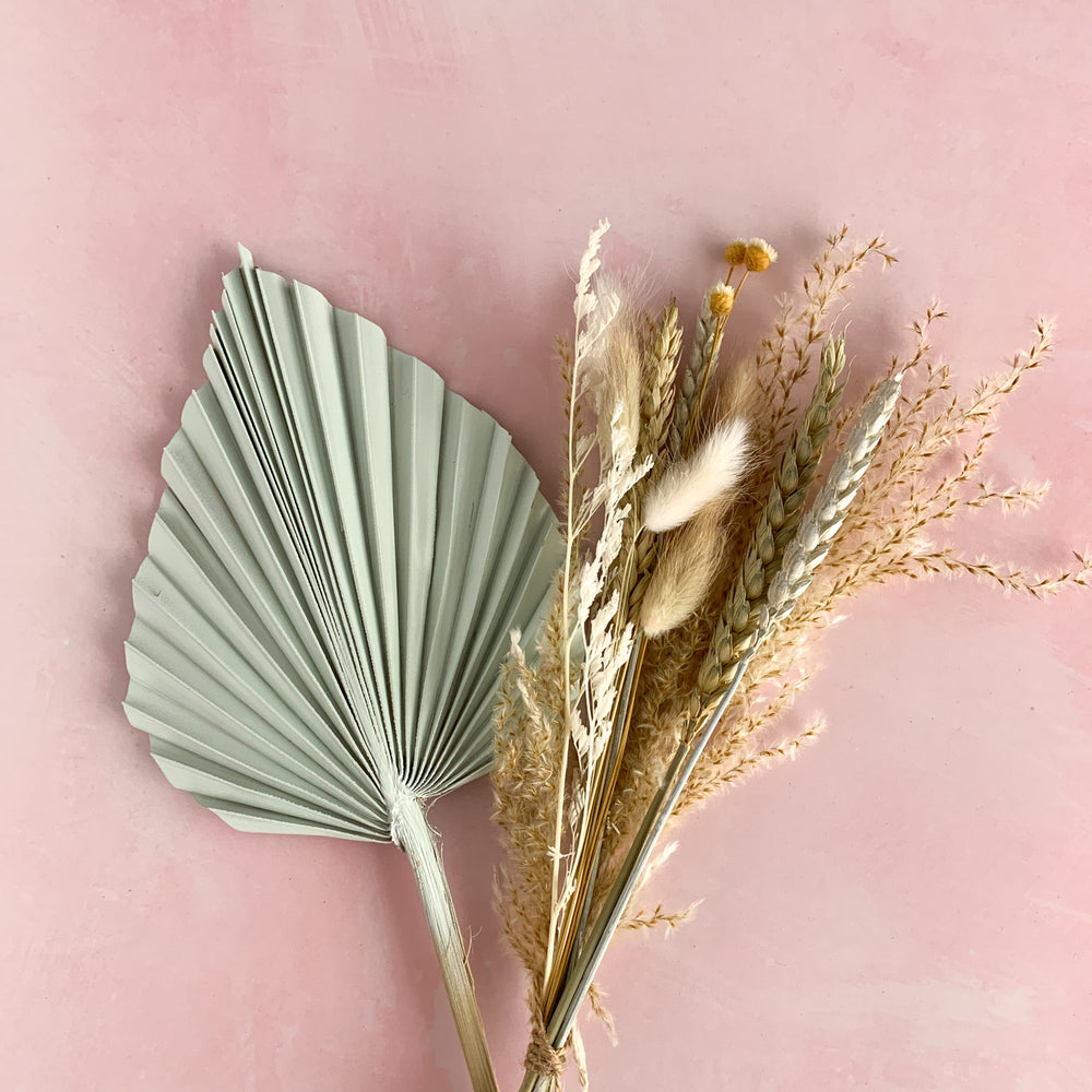 Mint dried palm spear with natural dried flowers