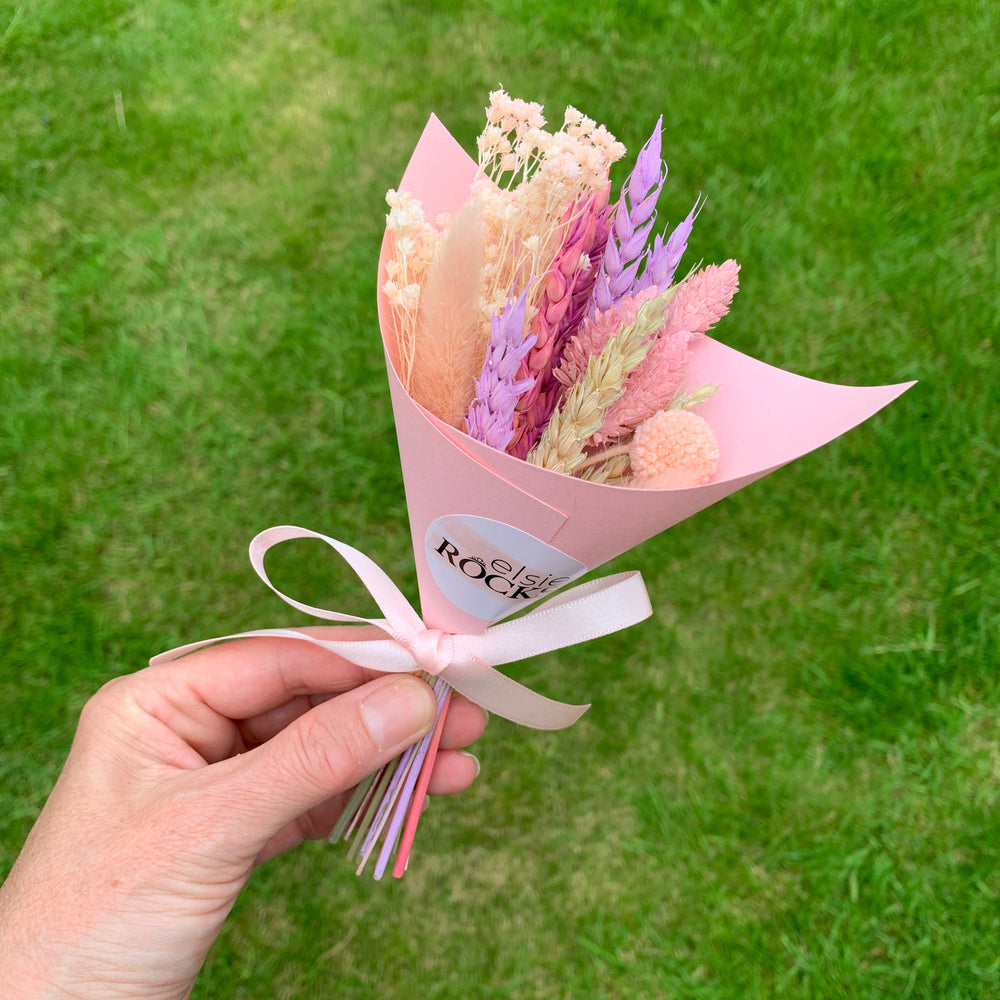 mini dried flower bouquet in lilac sage and pink