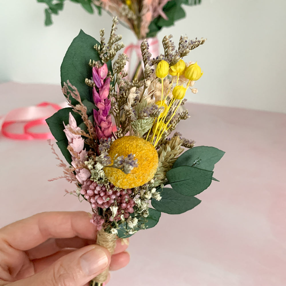 Pink and Yellow Dried flower buttonhole