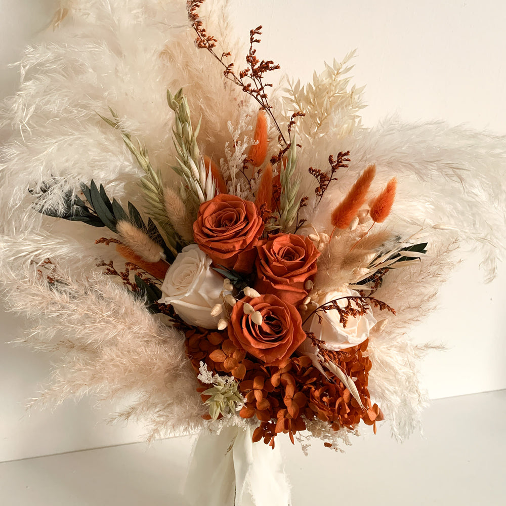 Rust dried flower wedding bouquet