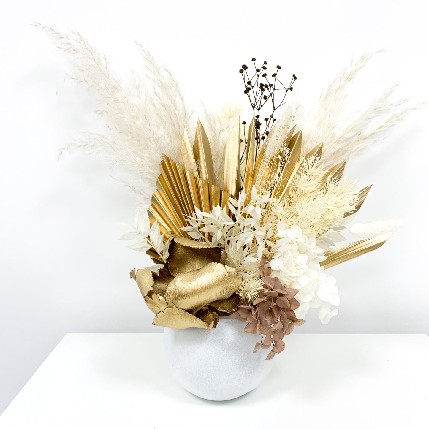 Gold and neutral dried flower pot arrangement - make your own