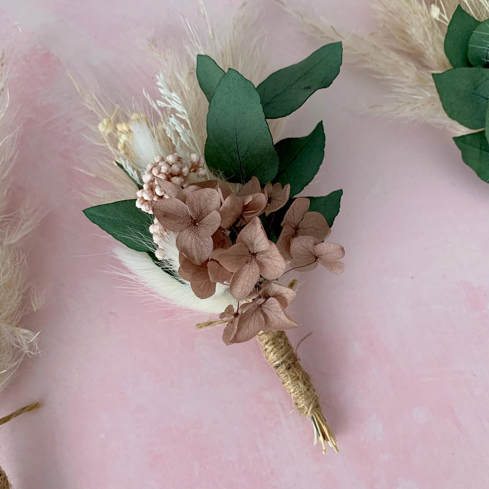 blush wedding buttonhole dried flowers