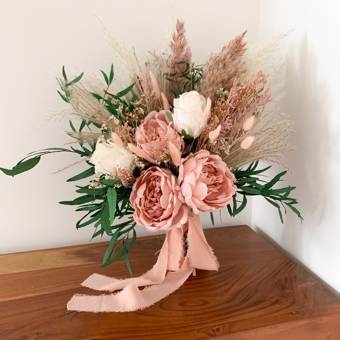 Dusky pink and natural mix dried flower wedding bouquet - XL