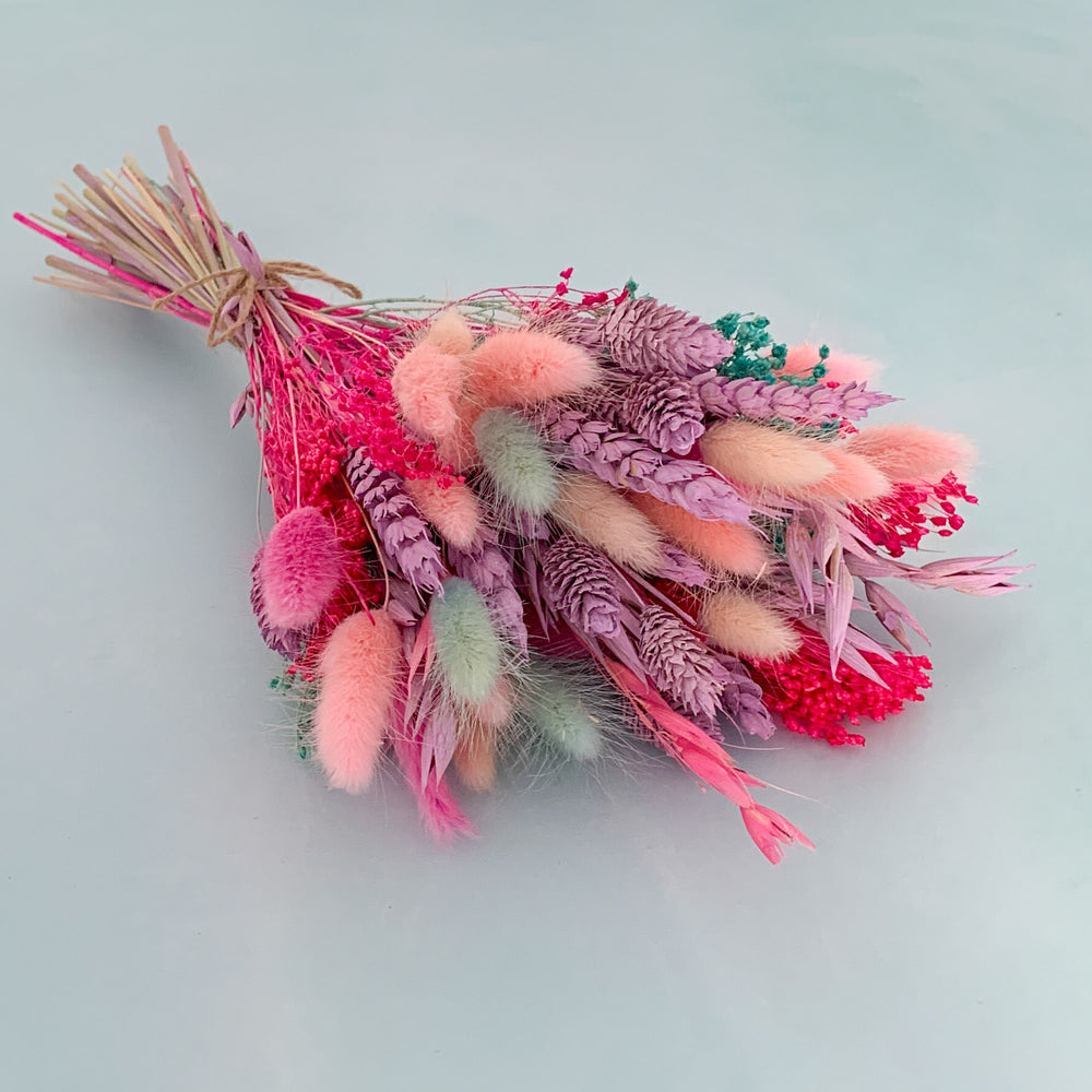 
                      
                        aqua and pink dried flower bunch
                      
                    