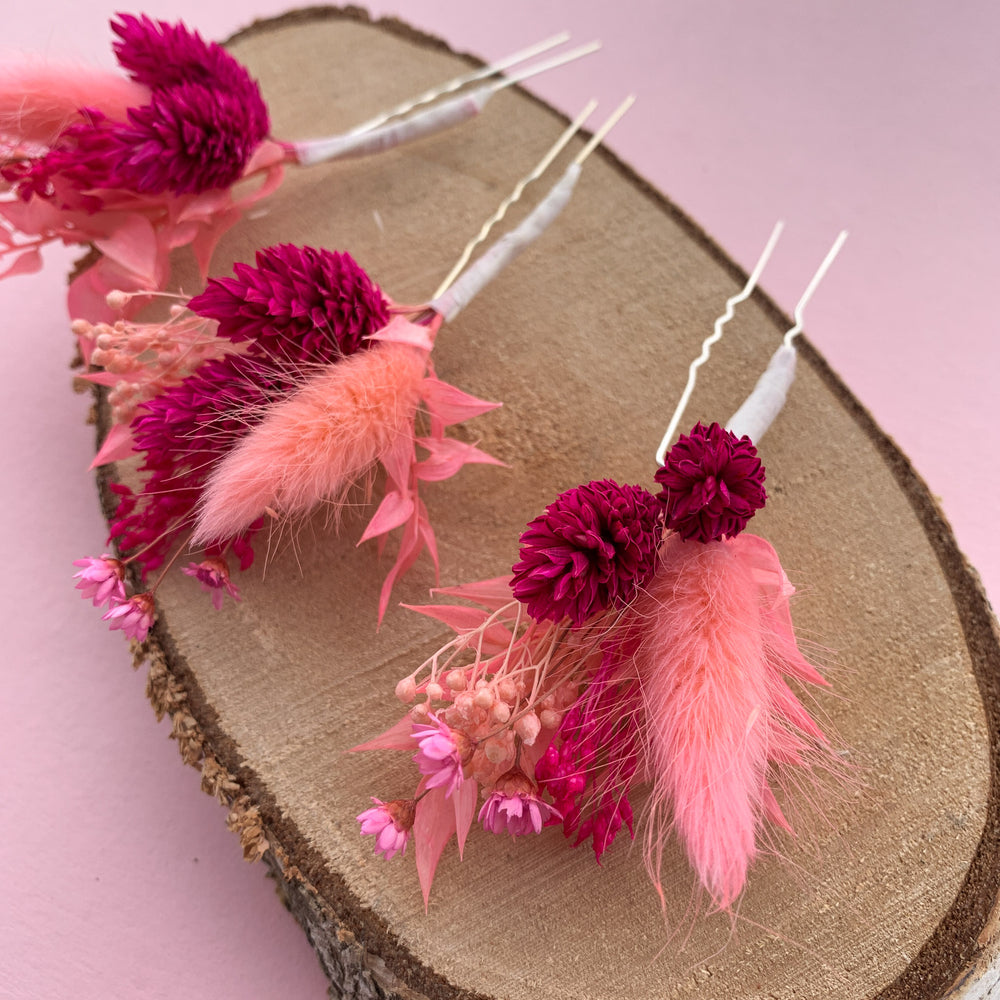 
                      
                        hot pink dried flower hair pins
                      
                    