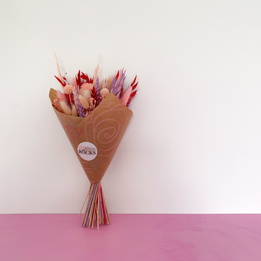 
                      
                        lilac and red dried flower bouquet valentines
                      
                    