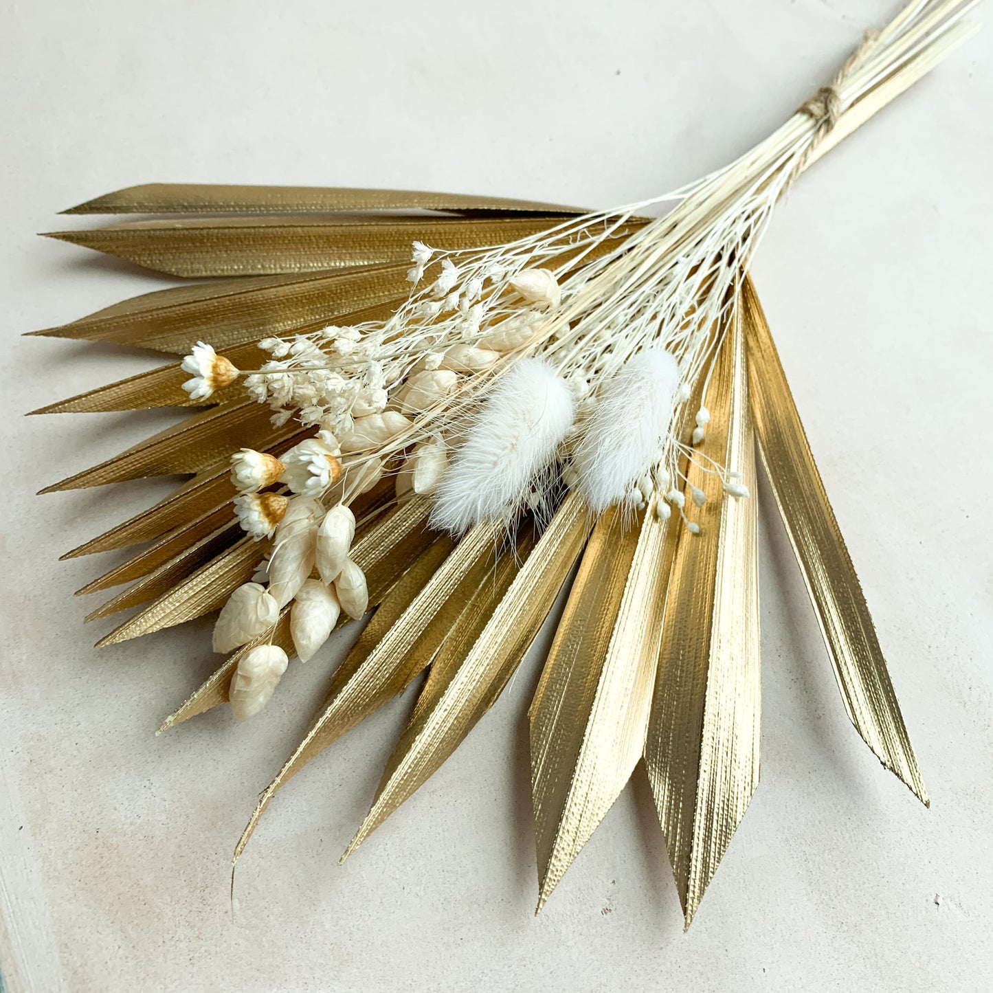 Load image into Gallery viewer, Small gold sun palm and white dried flower set
