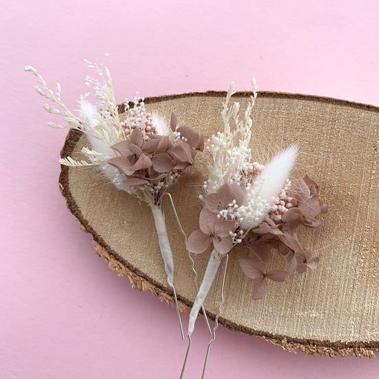 Mocha and blush dried flower hair pins