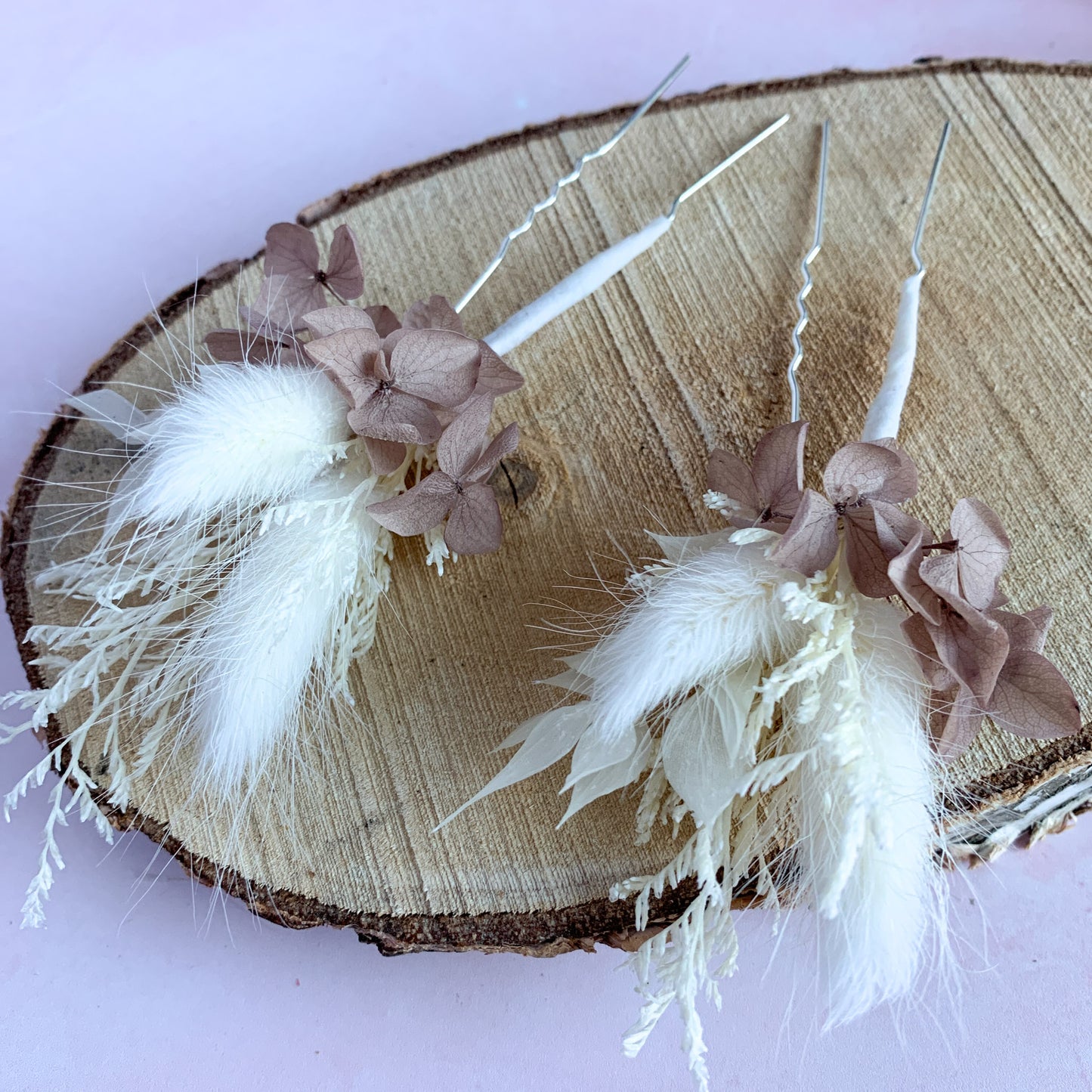 Mocha dried flower hair pins