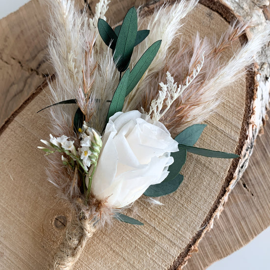 Natural eucalyptus dried flower buttonhole with rose