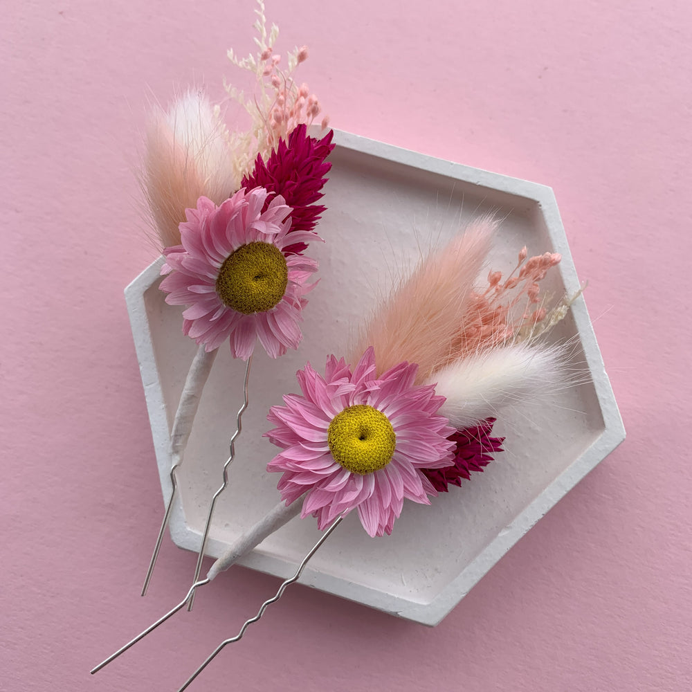 pink flower hair pins