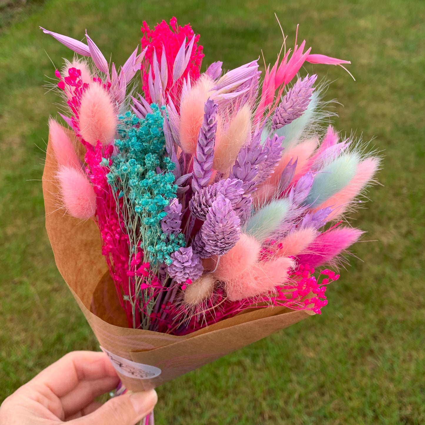 Aqua pink dried flower bouquet