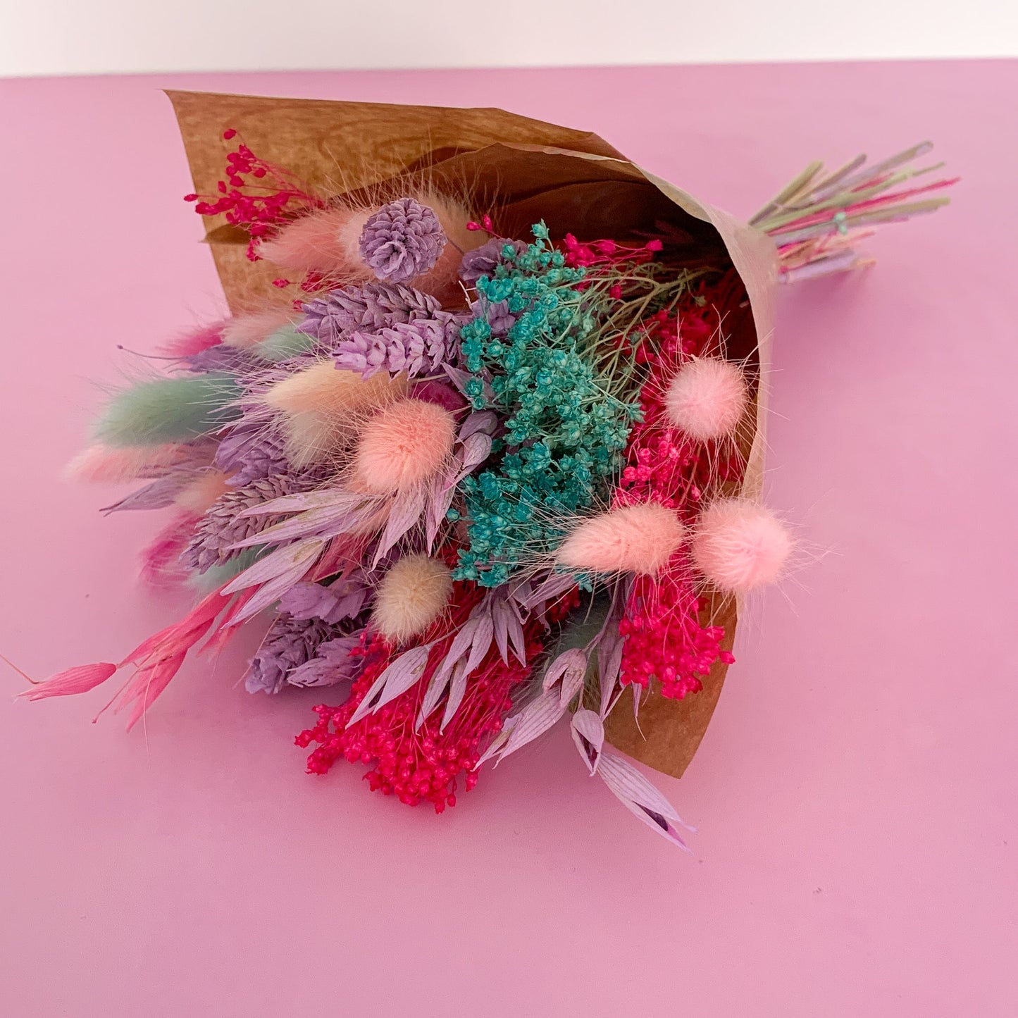 Aqua pink dried flower bouquet