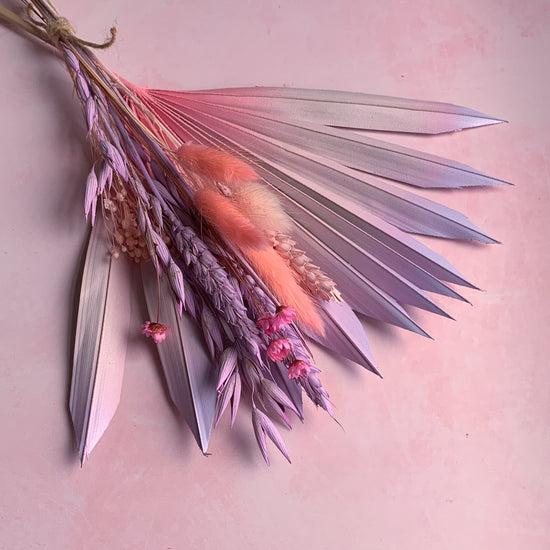 Lilac and pink sun palm dried flower set