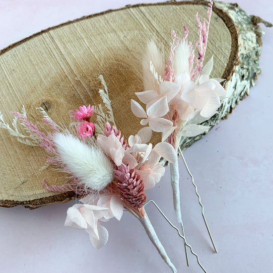Pink dried flower hair pins